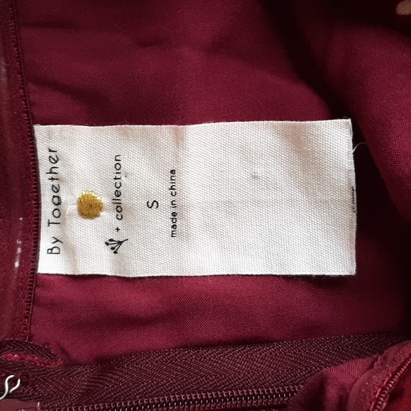 By Together Burgundy Strapless Polka-Dot Fit n Flare Midi Small - Picture 3 of 6